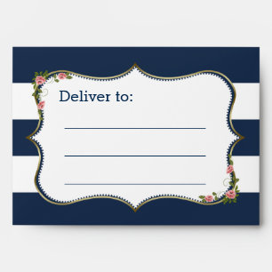 Elegant Navy Blue Stripes Wedding Custom Envelope