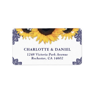 Elegant Navy Blue Sunflower Wedding Return Address Label