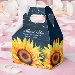 Elegant Navy Blue Sunflower Wedding Thank You Favor Box