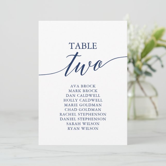 Elegant Navy Blue Table Number 2 Seating Chart (Standing Front)
