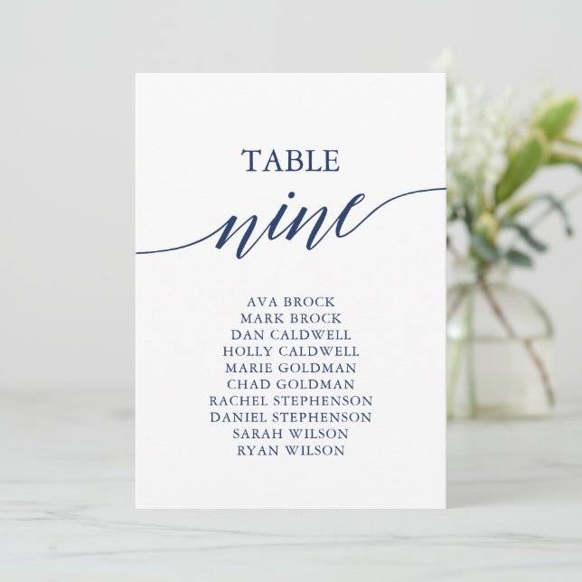 Elegant Navy Blue Table Number 9 Seating Chart (Standing Front)
