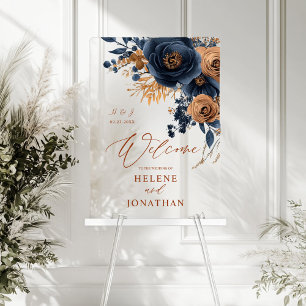 Elegant Navy Blue Terracotta Wedding Welcome Acrylic Sign