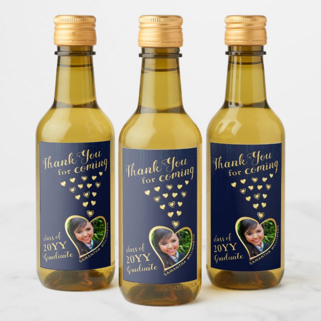 Elegant Navy Blue Thank You 2025 Graduation Favour Wine Label (Bottles)