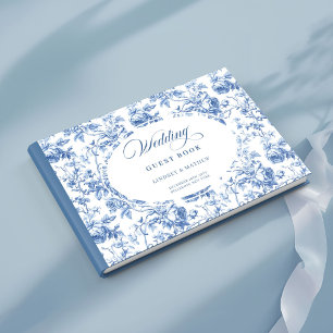 Elegant Navy Blue Toile de Jouy Roses Guest Book