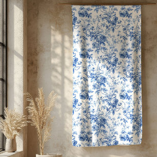 Elegant Navy Blue Toile Roses Floral Pattern Cozy  Sherpa Blanket