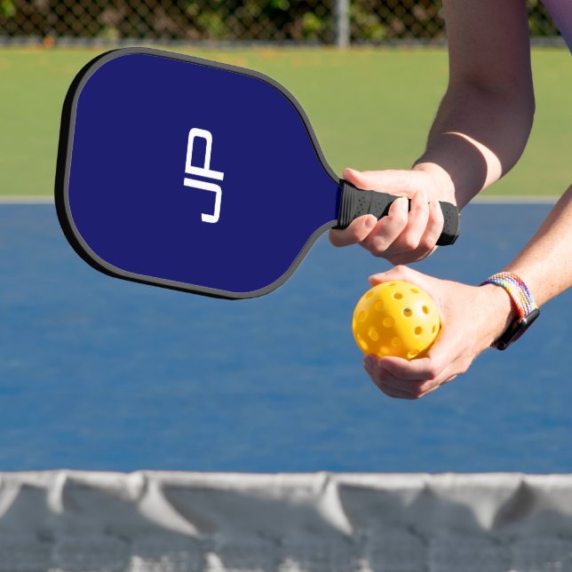 Elegant Navy Blue Trendy Monogrammed Template Pickleball Paddle (Insitu)