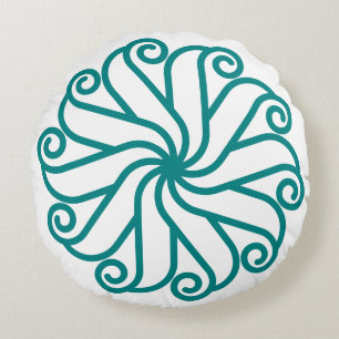 Elegant Navy Blue Tribal Mandala Boho Teal Colour Round Pillow