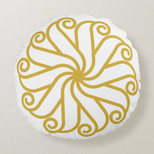 Elegant Navy Blue Tribal Mandala Gold Colour Round Pillow