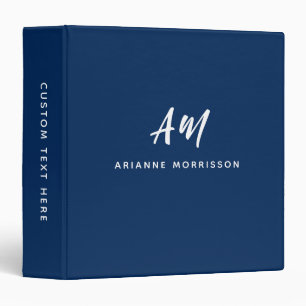 Elegant Navy Blue Two Monogram Casual Script Name Binder