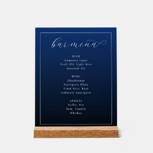 Elegant Navy Blue Typographic Bar Menu Acrylic Sign