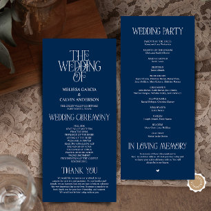 Elegant Navy Blue Typography Wedding Program