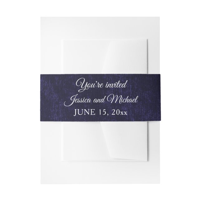 Elegant Navy Blue Velvet Wedding Wrap Invitation Belly Band (Front Example)