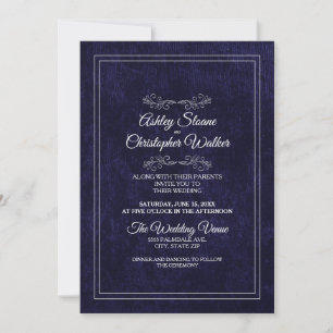 Elegant Navy Blue Velvet White Monogram Wedding Invitation