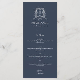Elegant Navy Blue Vintage Crest Thank You Wedding Menu