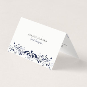 Elegant Navy-Blue Vintage Swirls Lace Business Card