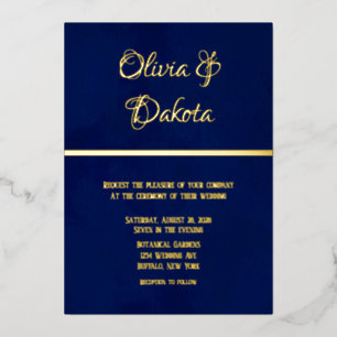 Elegant Navy Blue Watercolor And Gold Wedding
