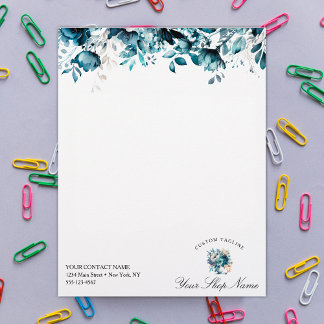Elegant navy blue watercolor floral, business name letterhead