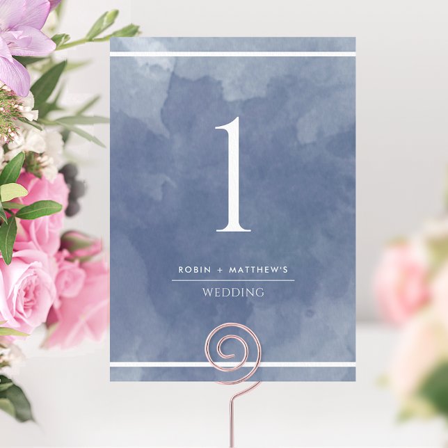 Elegant Navy Blue Watercolor Table Number (Creator Uploaded)