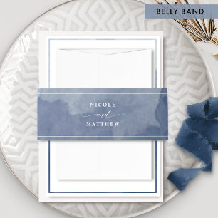 Elegant Navy Blue Watercolor, Wedding Invitation Belly Band