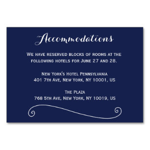 Elegant Navy Blue Wedding Accommodation Cards