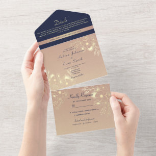 Elegant Navy Blue Wedding All In One Invitation