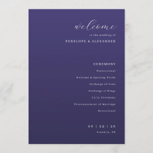 Elegant Navy Blue Wedding Ceremony Program