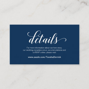 Elegant Navy Blue, Wedding Details, Online RSVP Enclosure Card