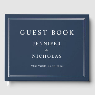 Elegant Navy Blue Wedding Guest Book