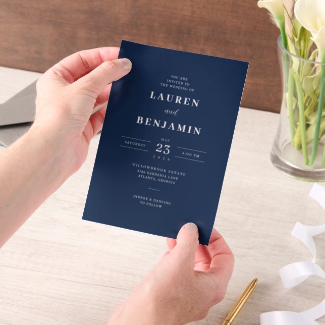 Elegant Navy Blue Wedding Invitation (Ordinateur de poche)