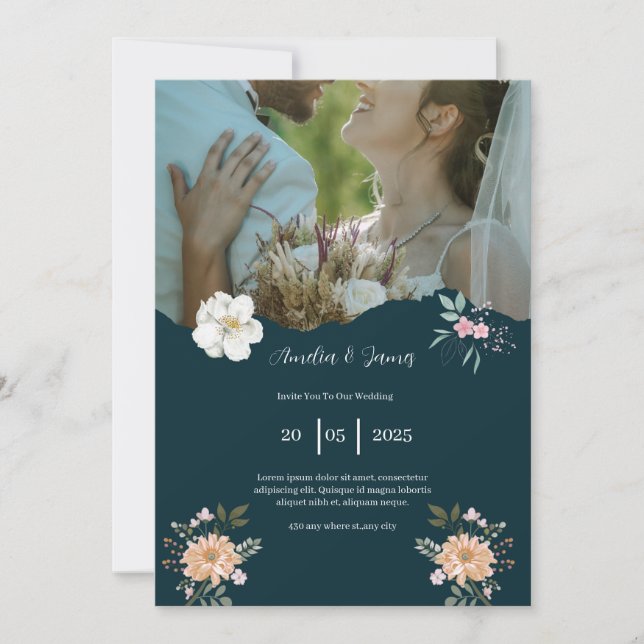 Elegant Navy Blue Wedding Invitation (Front)