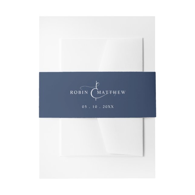 Elegant Navy Blue Wedding  Invitation Belly Band (Front Example)
