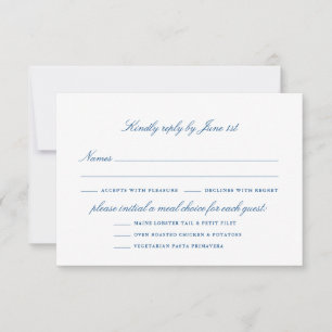 Elegant Navy Blue Wedding Meal Options RSVP Card