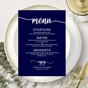 Elegant Navy Blue Wedding Menu Card