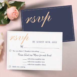Elegant Navy Blue Wedding Menu Choice RSVP Card