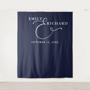 Elegant Navy Blue Wedding Photo Backdrop Tapestry