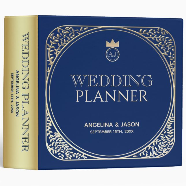 Elegant Navy Blue Wedding Planner Binder (Front/Spine)