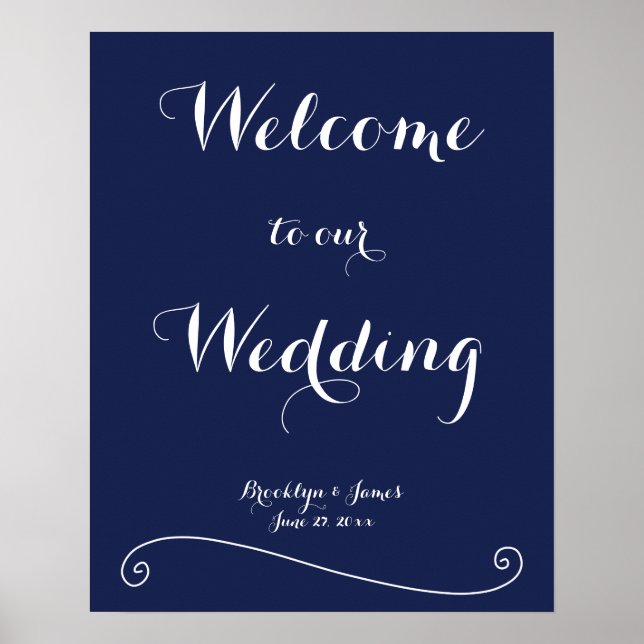 Elegant Navy Blue Wedding Reception Sign Print (Front)