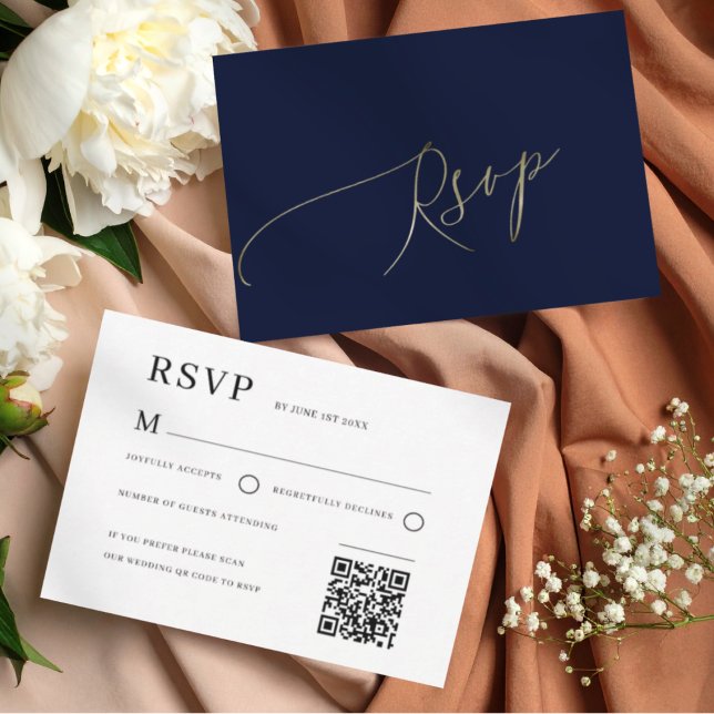 Elegant Navy Blue Wedding RSVP Card (Creator Uploaded)