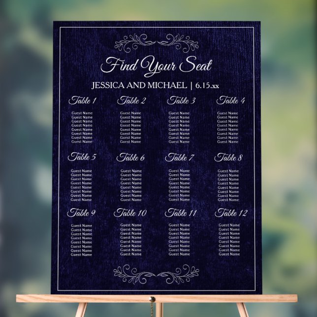 Elegant Navy Blue Wedding Seating Chart  (Neutre)