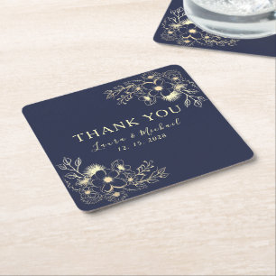 Elegant Navy Blue Wedding Square Paper Coaster