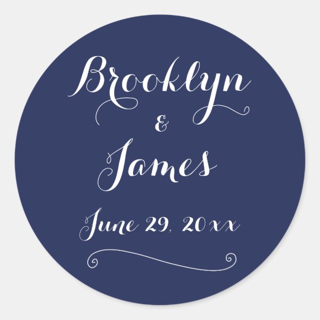 Elegant Navy Blue Wedding Stickers (Front)