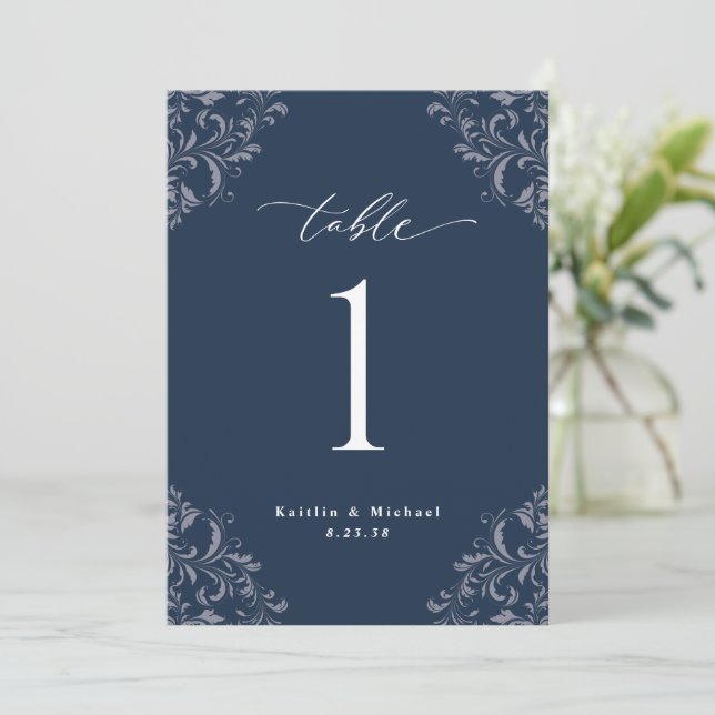 Elegant Navy Blue Wedding Table Numbers (Standing Front)