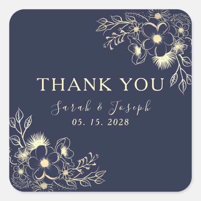 Elegant Navy Blue Wedding Thank You Sticker (Front)
