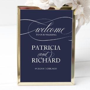 Elegant Navy Blue Welcome to our Wedding Sign