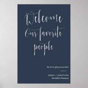 Elegant Navy Blue Welcome Wedding Ceremony Sign