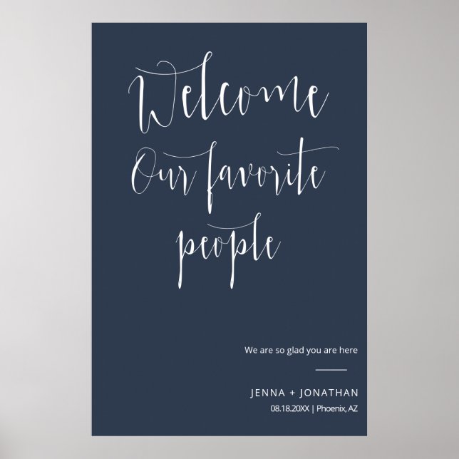 Elegant Navy Blue Welcome Wedding Ceremony Sign (Front)