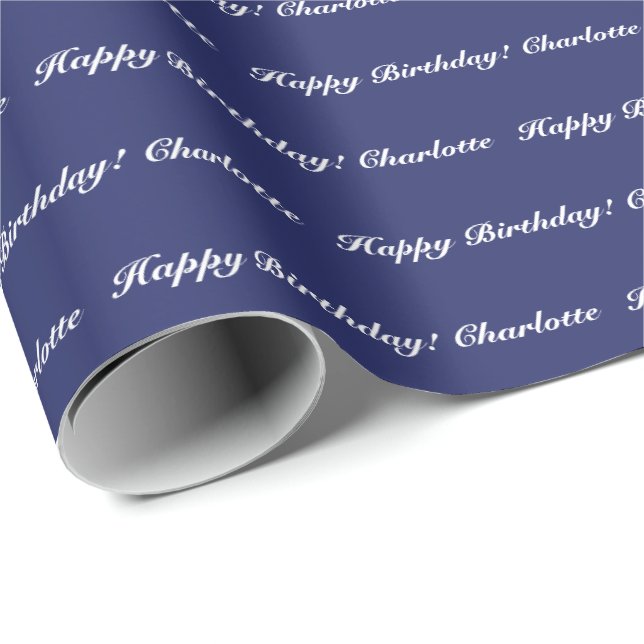 Elegant navy blue white custom script name wrapping paper (Roll Corner)