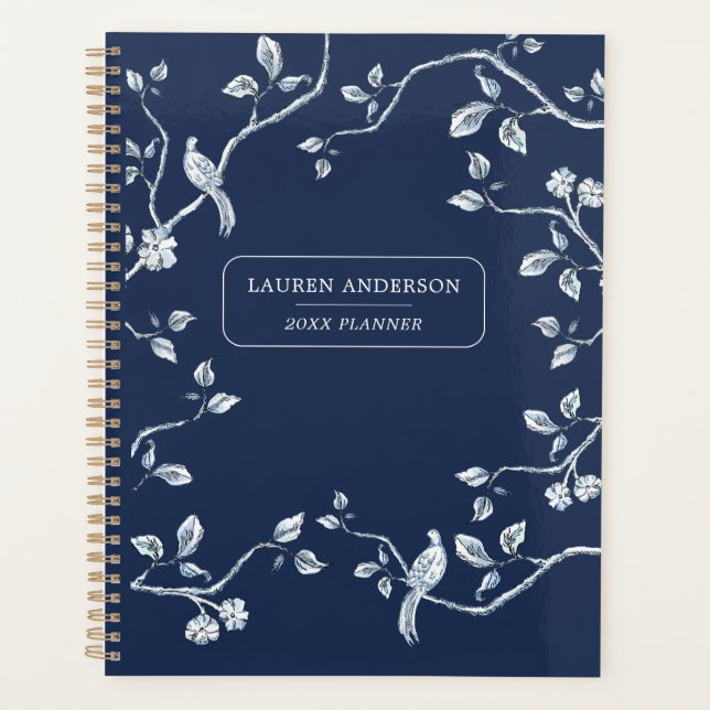 Elegant Navy Blue & white French toile Planner (Front)