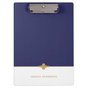 Elegant Navy Blue White Gold Personalized Clipboard