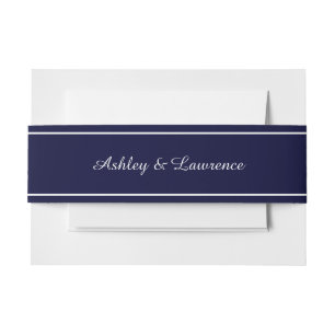 Elegant Navy Blue White Line Personalized Invitation Belly Band